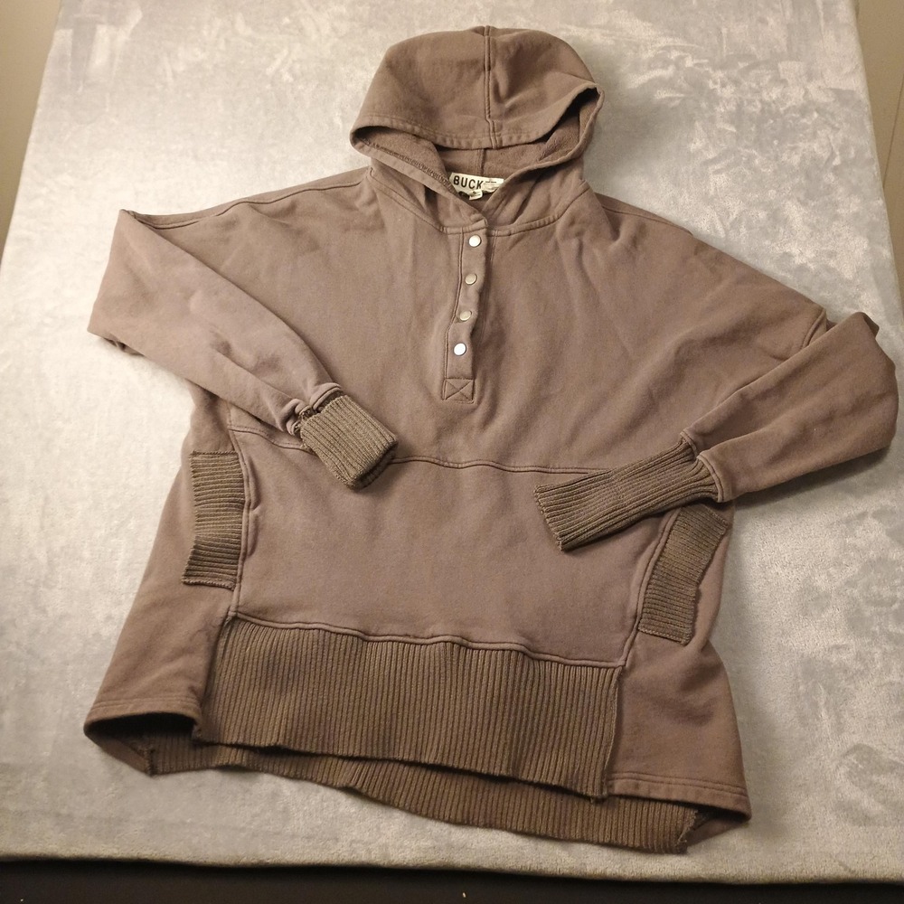 Bucket List Womens Small Brown Henley Hoodie Long Sleeve Knit‎ Pullover
